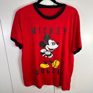 Disney Mickey Mouse Red Ringer T-Shirt Retro Graphic Tee Adult Medium‎ M